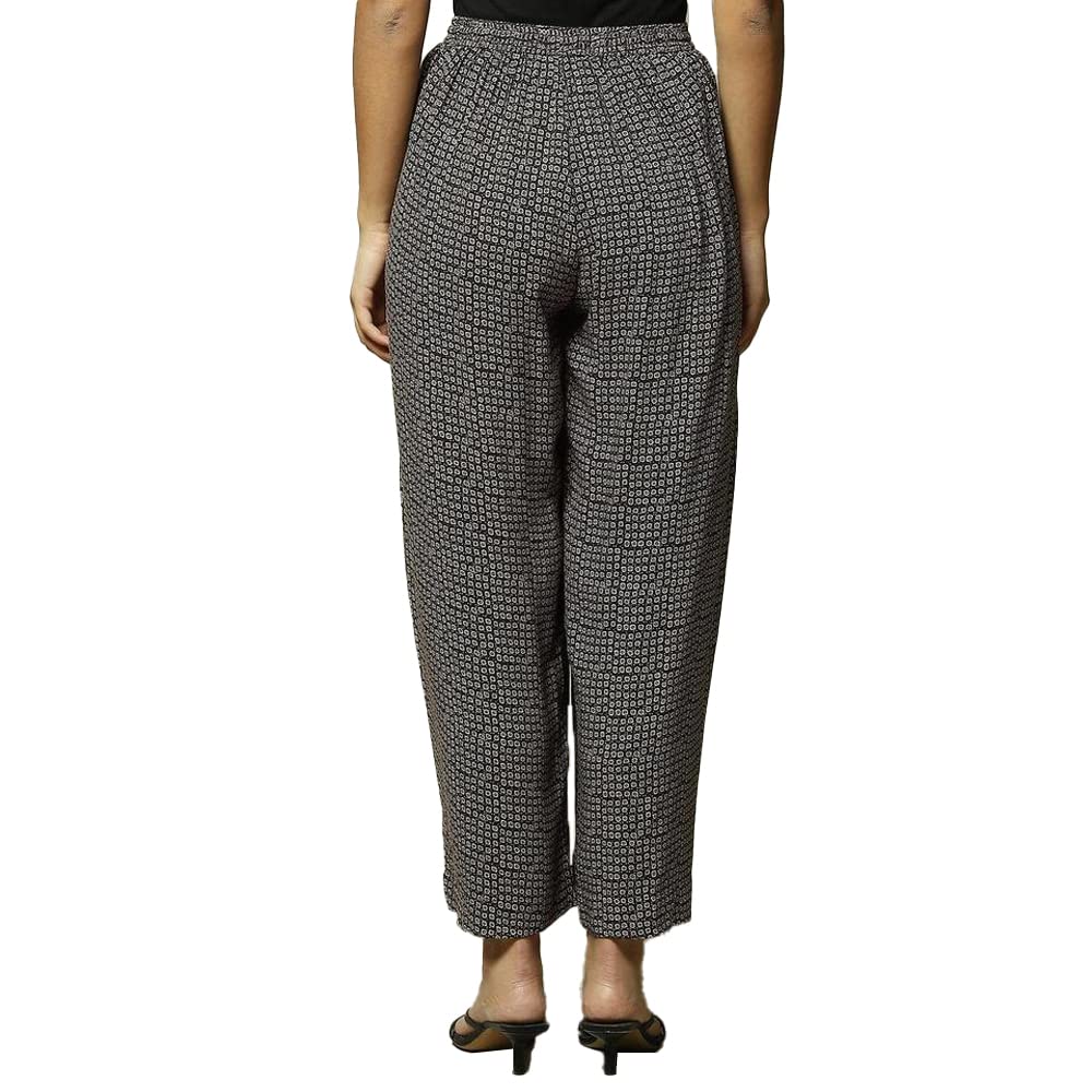 BIBA Women Mid Rise Printed Straight Mix and Match(Geo Trib19042_Black_L), Palazzo