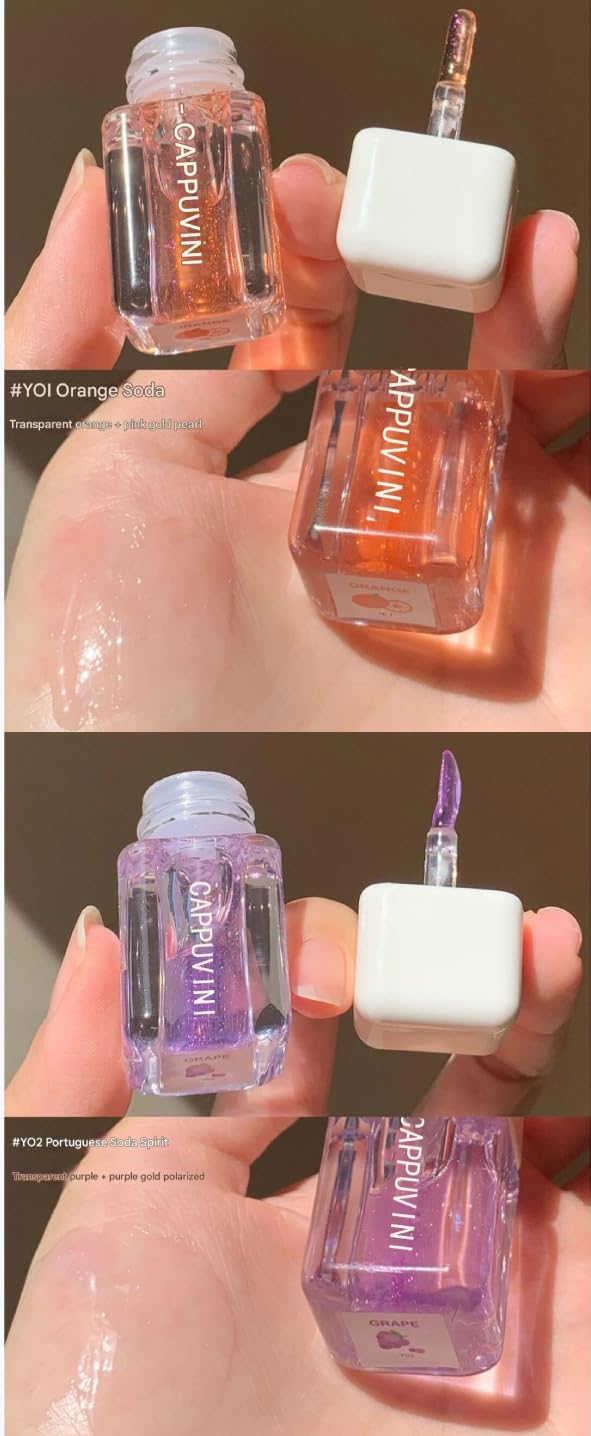 CAPPUVINI Glossy Jelly Lip Oil | Nude Dream Baby Pink to Red Wine Shades Lipsticks | Glossy Finish Lips Glaze | Waterproof Long Stay Non-Sticky Moisturizing Formula | Cute Adorable Packaging | Adorable Lip Tint for Girls & Teens (01# Orange Soda, 3g)