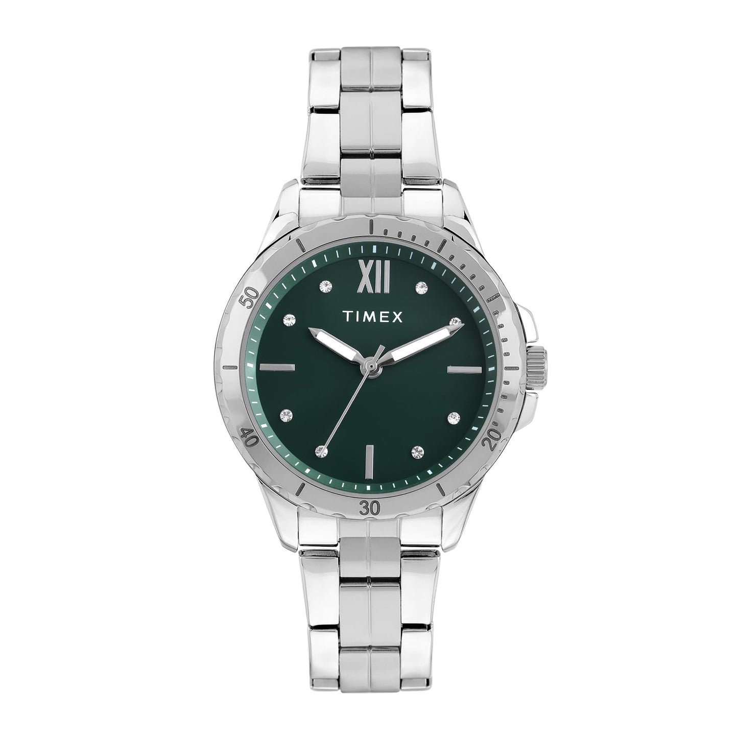 TIMEX Analog Watch for Women with Green Dial & Silver Stainless Steel Bracelet Band - Water Resistant Women's Wrist Watches -TWEL232SMU03