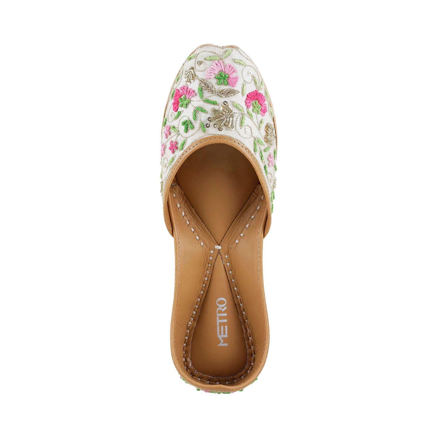 Metro Womens Beaded White Mojaris (Size (3 UK (36 EU))