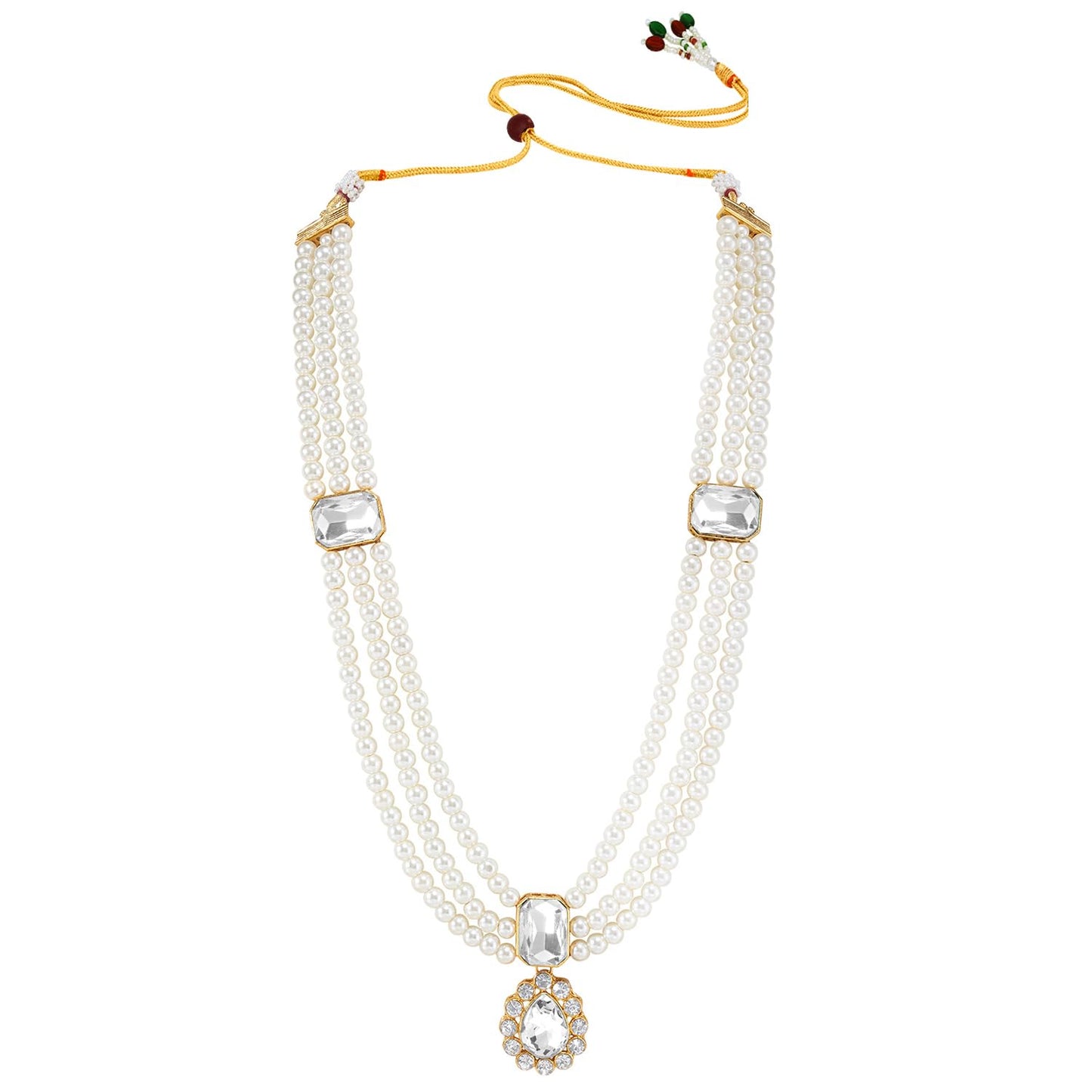 Peora Gold Plated Crystal & Beads Studded White Necklace & Drop Earrings Set Ethnic Jewellery for Women & Girls