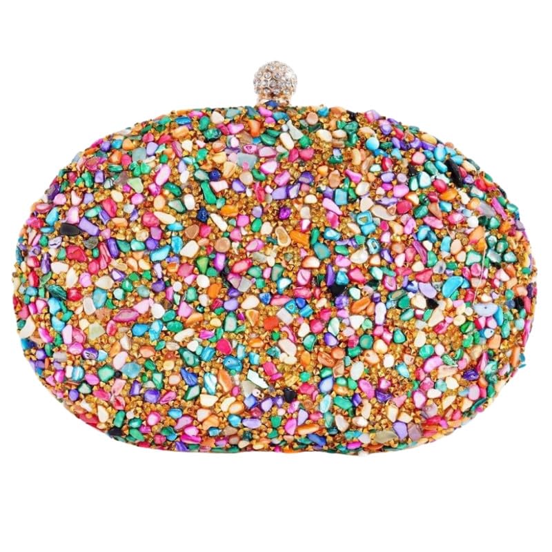 Mastyle® Handmade Shell Clutch For Women With Rhinestone Surface Diamond Lock And Chain Handle