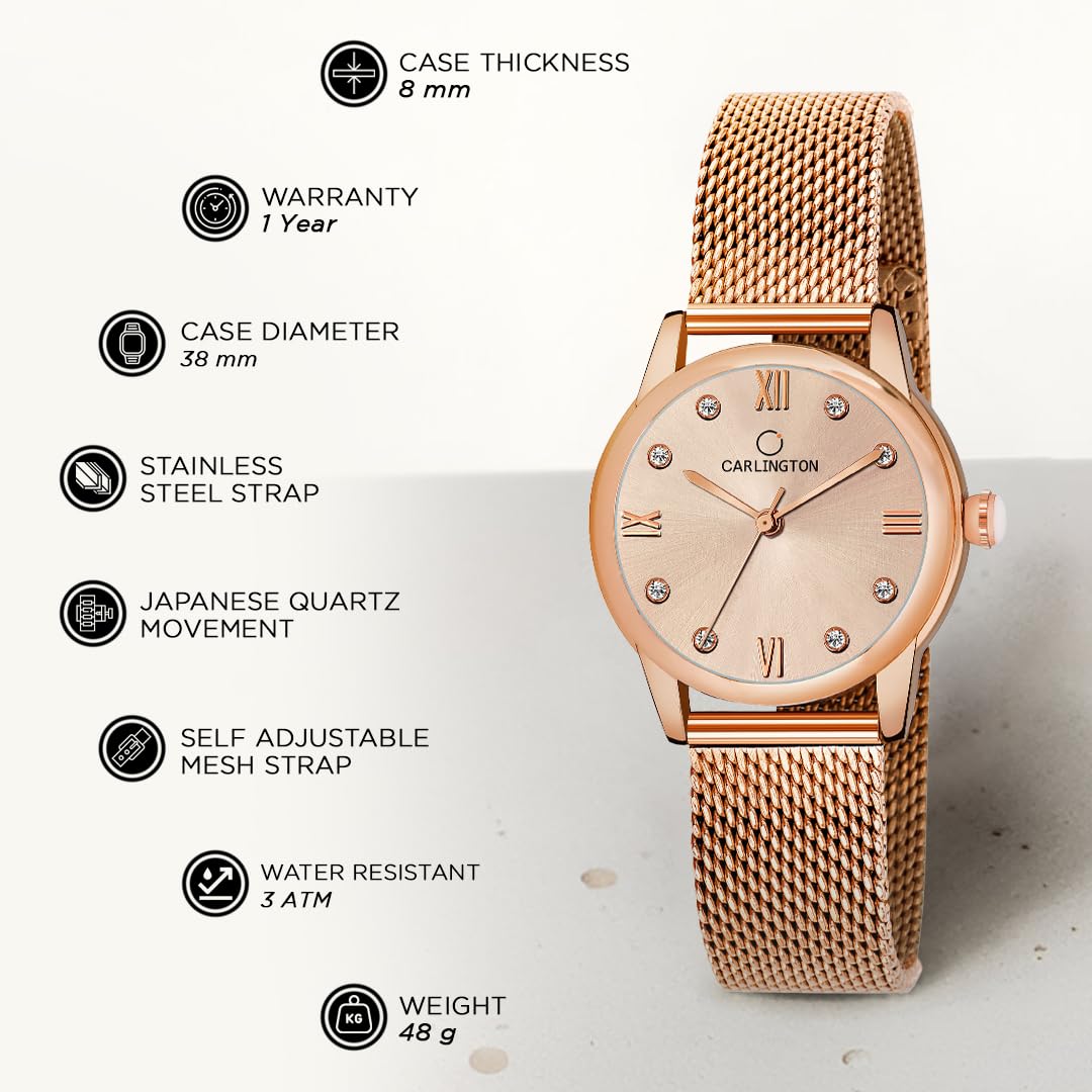 Carlington Metal Women Analog Ladies Wrist Watch With Mesh Strap - Ct 2005 Rose Gold, Band_Pink