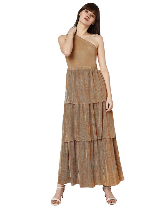 Vero Moda Women's Polyester Fit and Flare Maxi Dress (10298704- Pebble_M) Brown