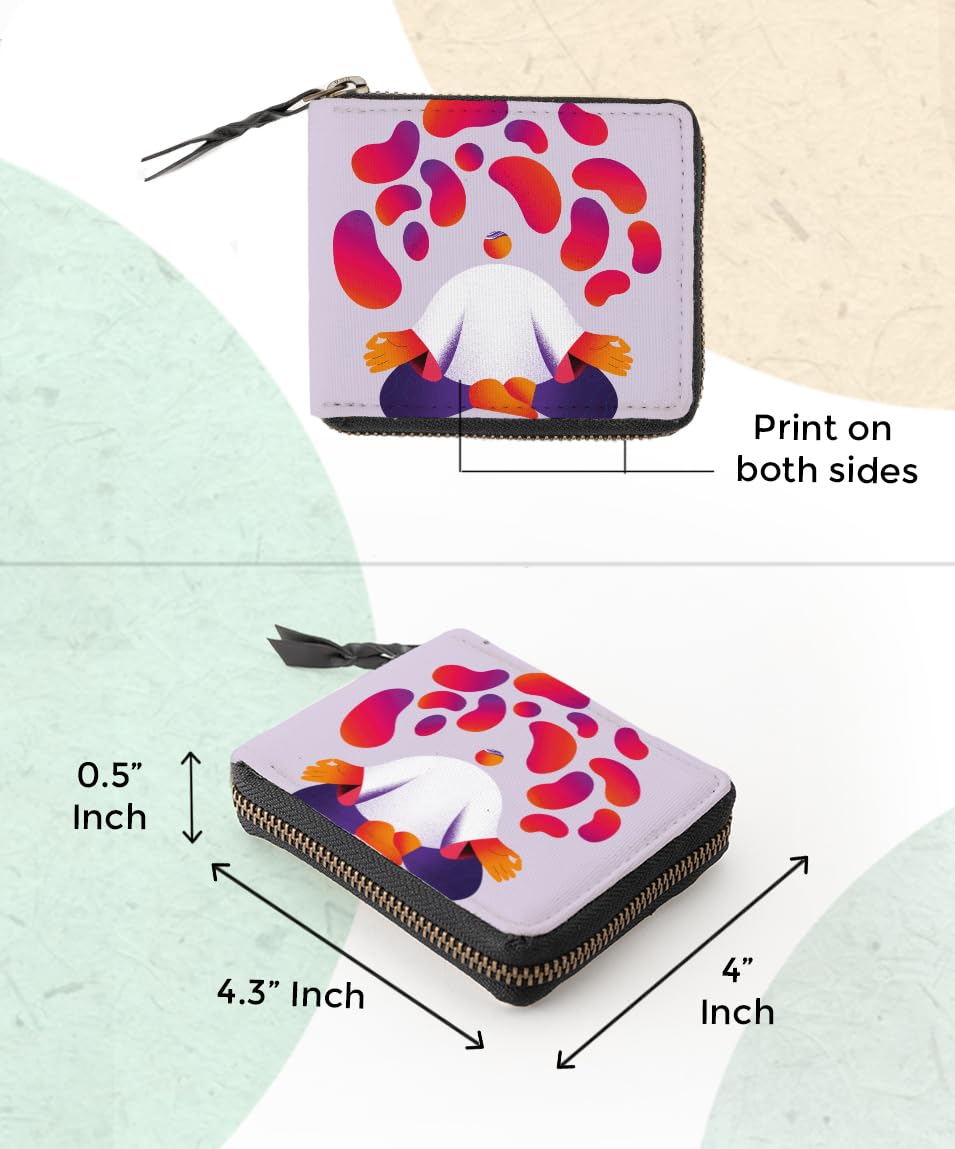 Kalankit Wallet for Women | Compact Vegan Leather Ladies Purse, Slim and Easy to Fit in Pocket with Card Slots, Cash & Coin Pocket | Small Bi-Fold Zip Wallets for Woman | Meditation