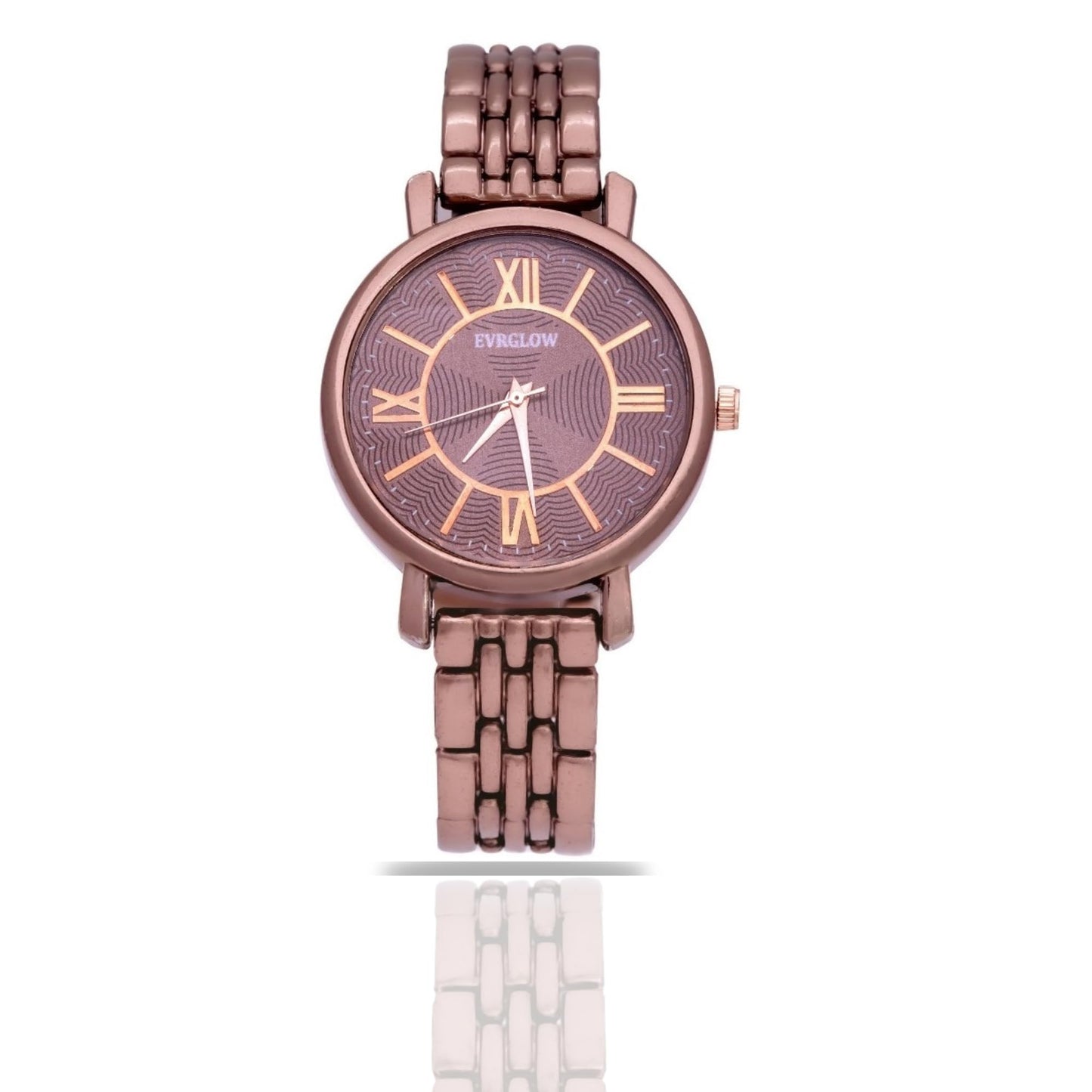 EVRGLOW Womens Analogue Stainless Steel Wrist Watches for Girls Women's Gift Watch with Roman Dial Rose Gold Colored Stylish Bracelet Strap Watch for Sister (MATT Brown)