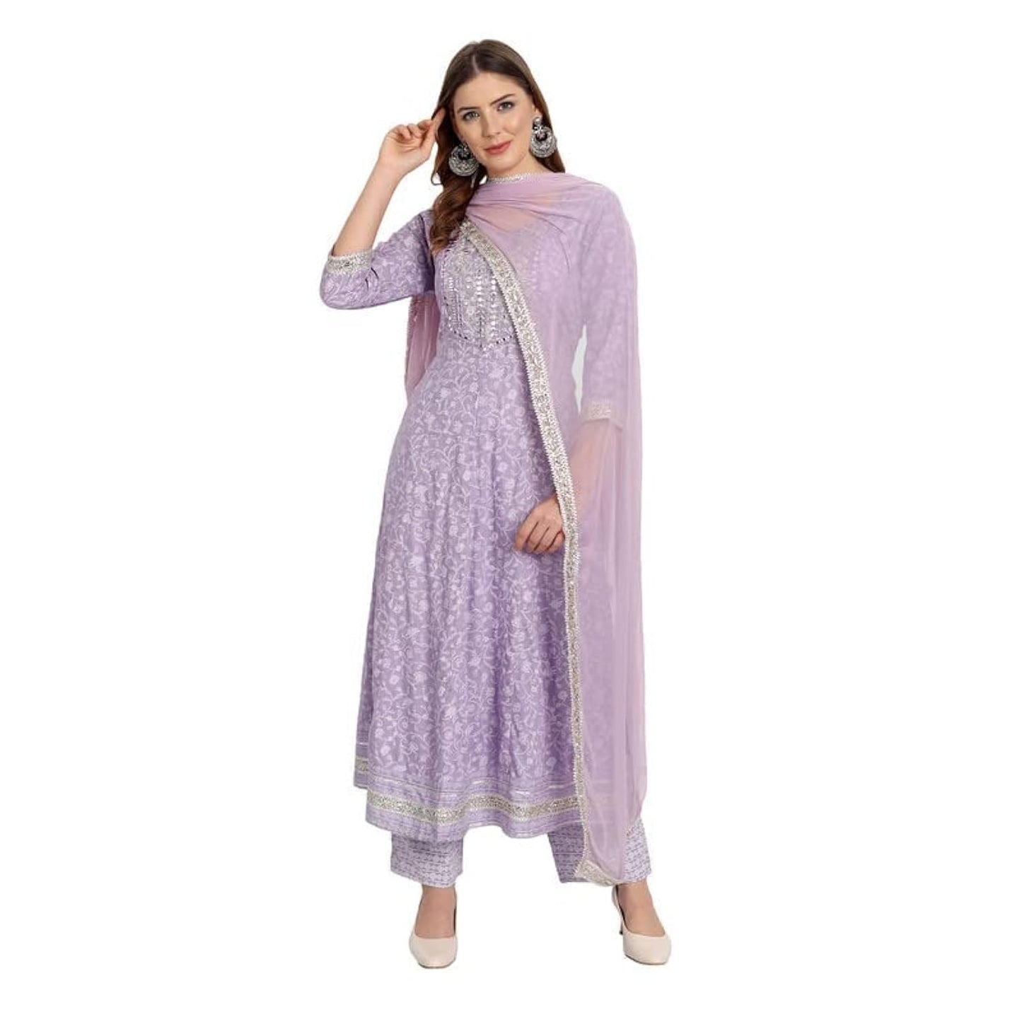 Rangnavi Women Rayon Anarkali Embroidered Printed Salwar Suit Set