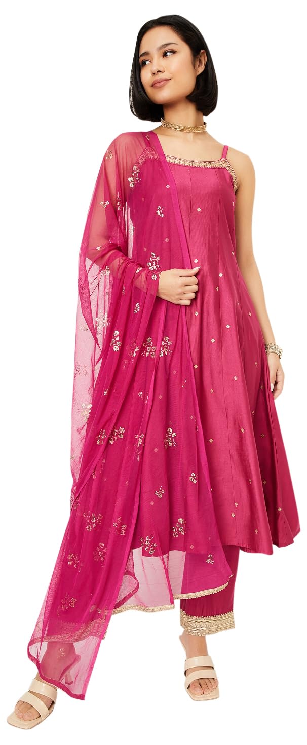 Max Women's Polyester Blend Kurta Set (COPJ52003B_Pink