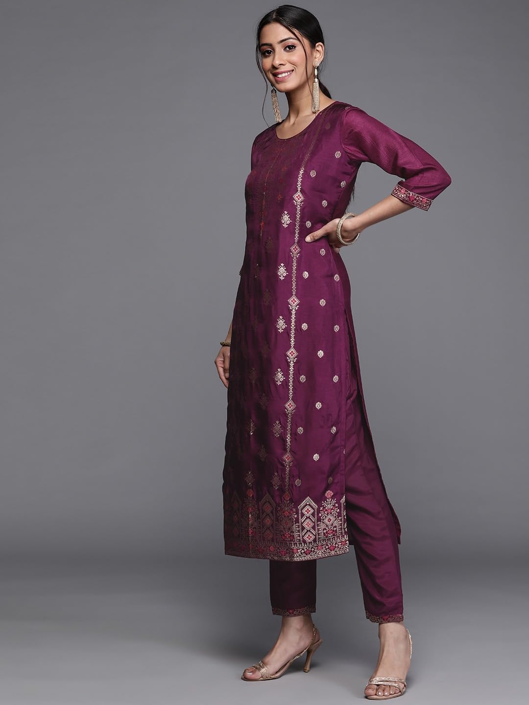 Libas Women's Silk Blend Kurta Sets (33345O_Purple