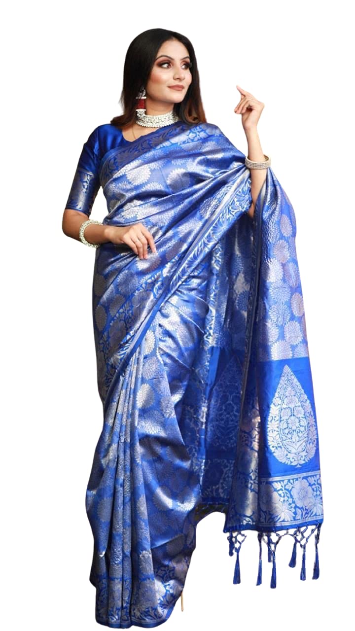 SGF11- Women's Kanjivaram Soft Silk Saree With Blouse Piece (Royal Blue)