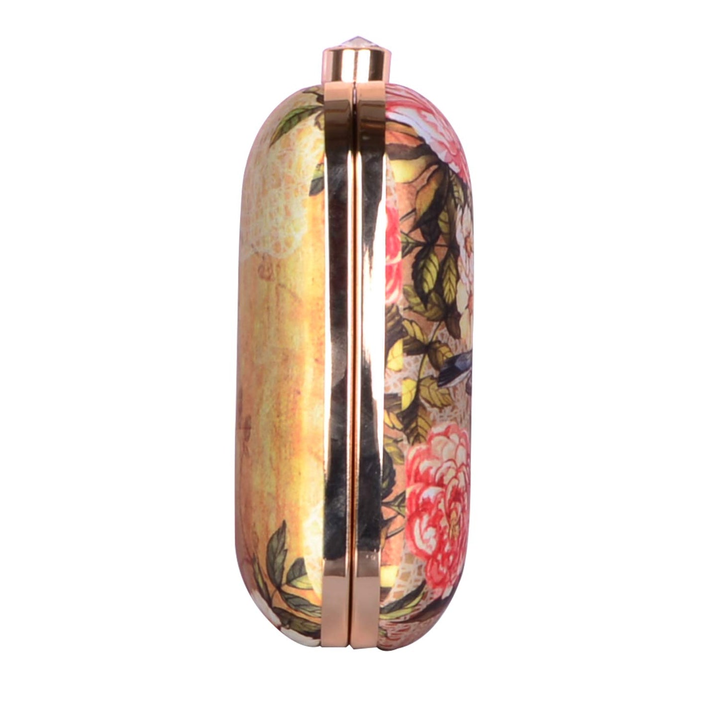 Artklim Beige Based Floral and Bird Printed Clutch Bag For Women With Detachable Chain Strap