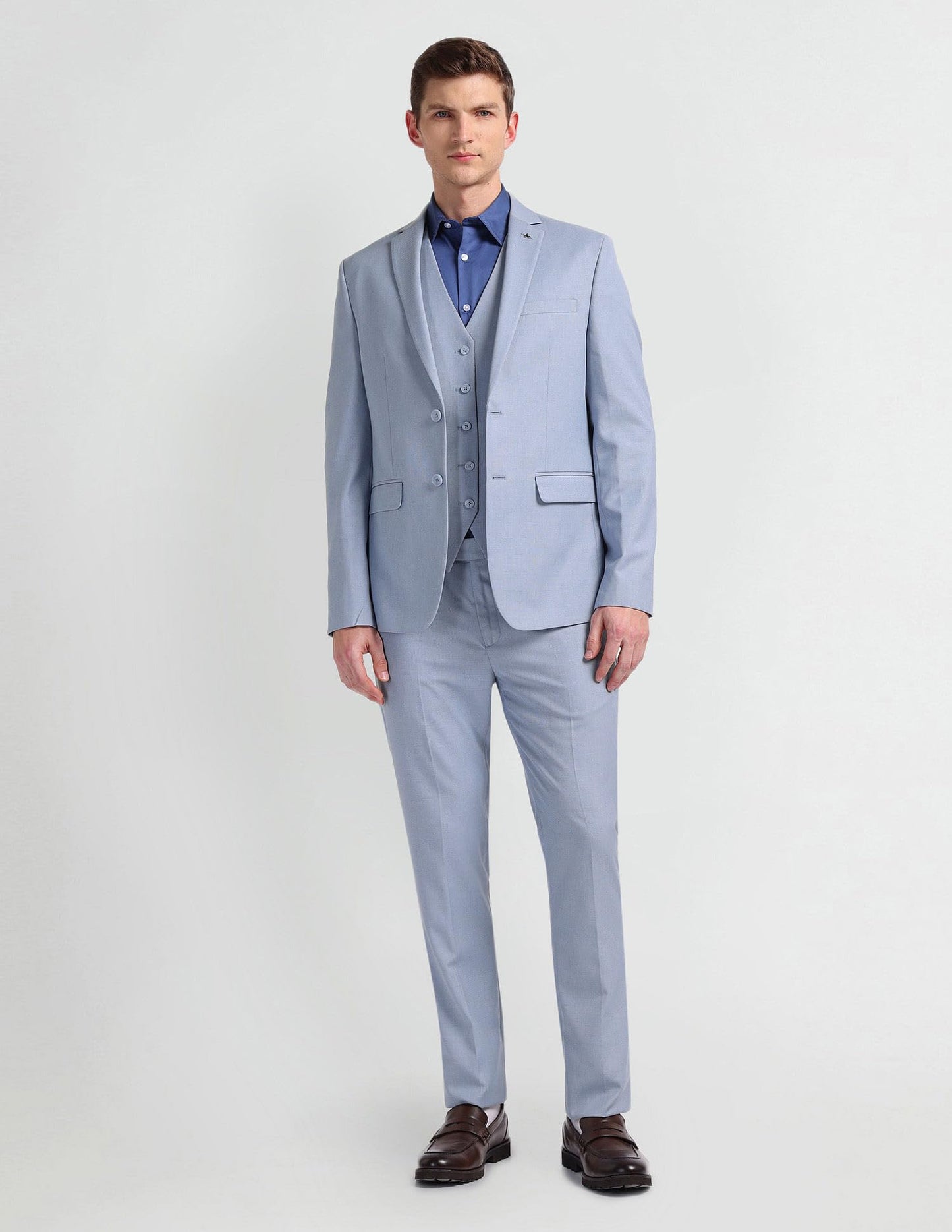 Arrow Men's Polyester Single Breasted Business Suit Pants Set (ARAHSU5500_Blue