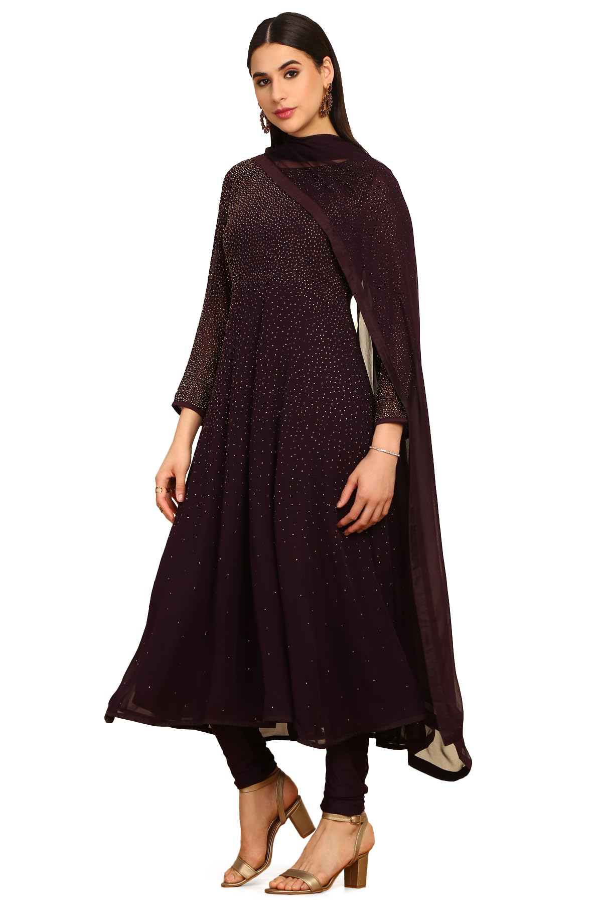 Soch Purple Pure Georgette Embroidered Chudidar Set