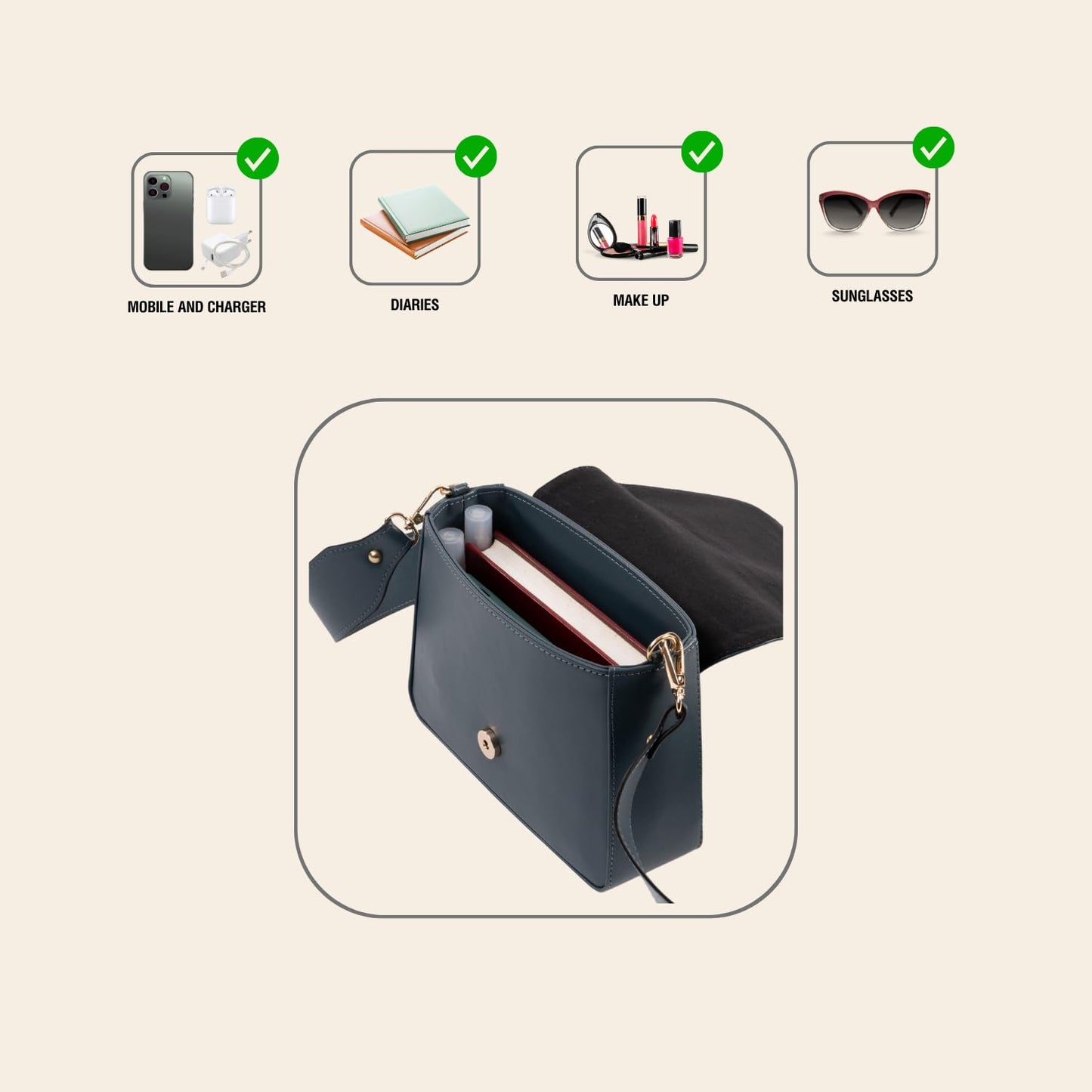 The Gusto Women Pulse - Premium Vegan Leather Cross Body Western Sling Bag | Handmade, Stylish Sling Bag With Adjustable Strap | College, Office, Casual Use | Moss Blue