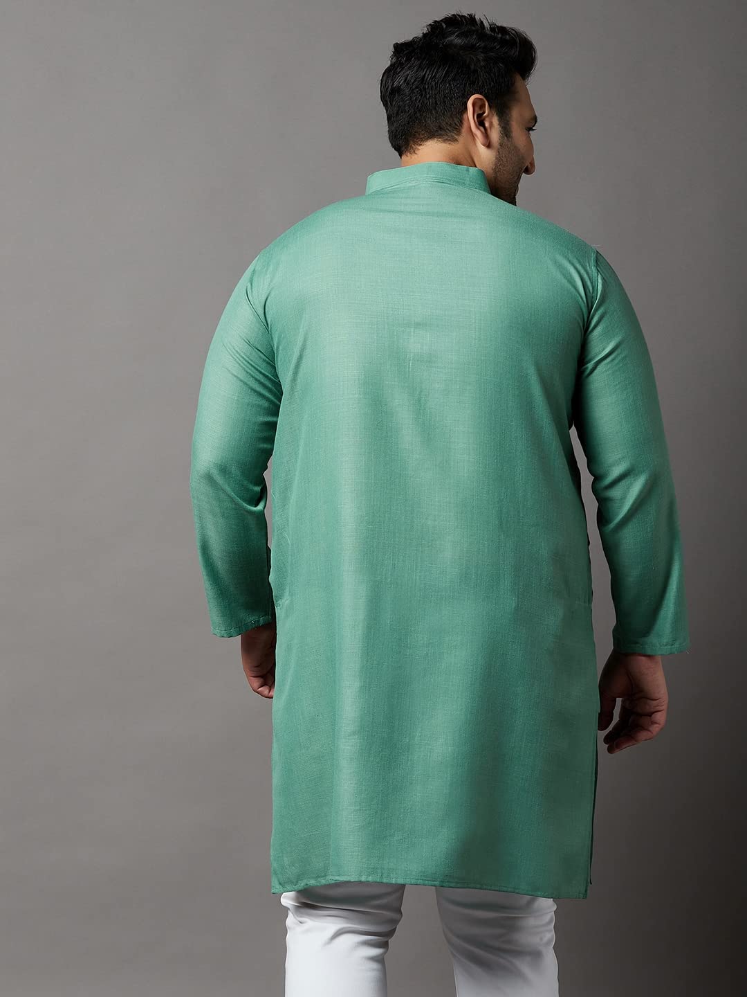 Bigbanana Plus Size Men's Cotton Blend Regular Fit Kurta (Ullas,Turquoise,4XL)