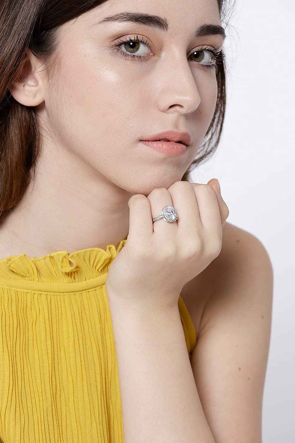 YouBella Jewellery Stylish Silver Plated Solitaire Crystal Ring for Women and Girls