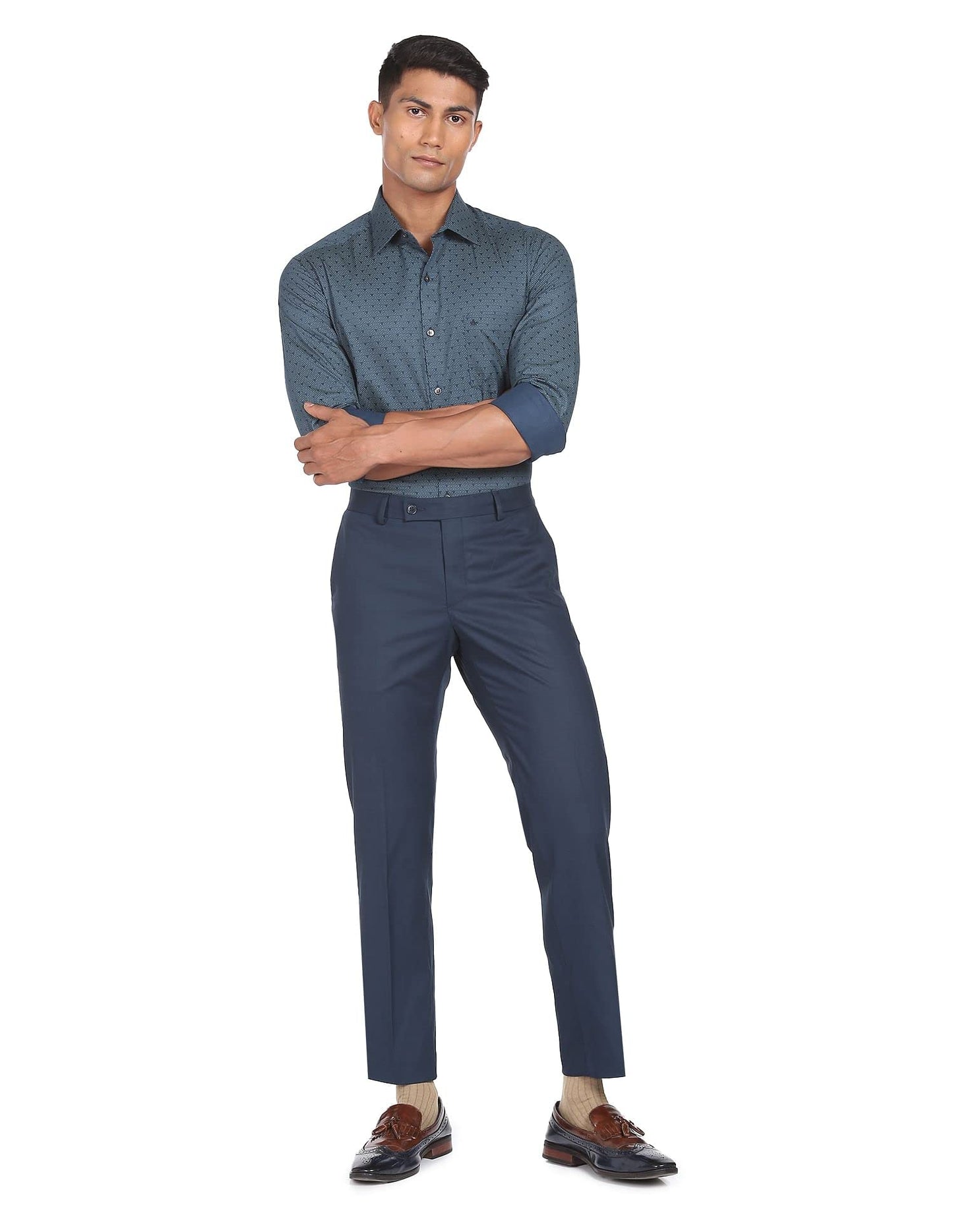 Arrow Printed Slim Fit Twill Formal Shirt Dark Blue