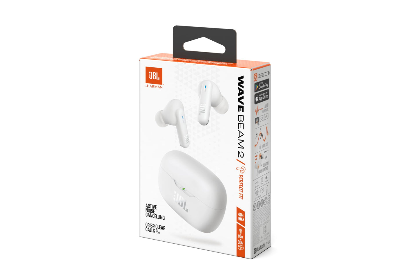 JBL Wave Beam 2 Ear Buds Wireless BluetoothV5.3, Active Noise Cancellation Earbuds,Multi Connect, App for Customized Extra Bass Eq, Relax Mode,Speed Charge, 40H Playback, Fast Pair,4 Mics,IP54(White)
