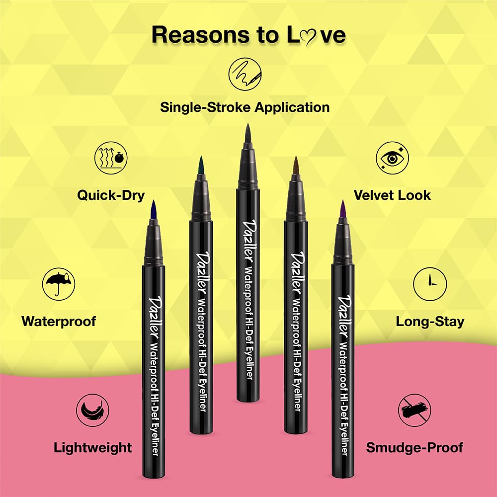 Dazller Hi-Def Eyeliner duo|Velvet Matte|Water-Resistant|Smudge-Proof|Long Stay|Single Stroke|Precise Application|Black+Blue|2.2g, gel