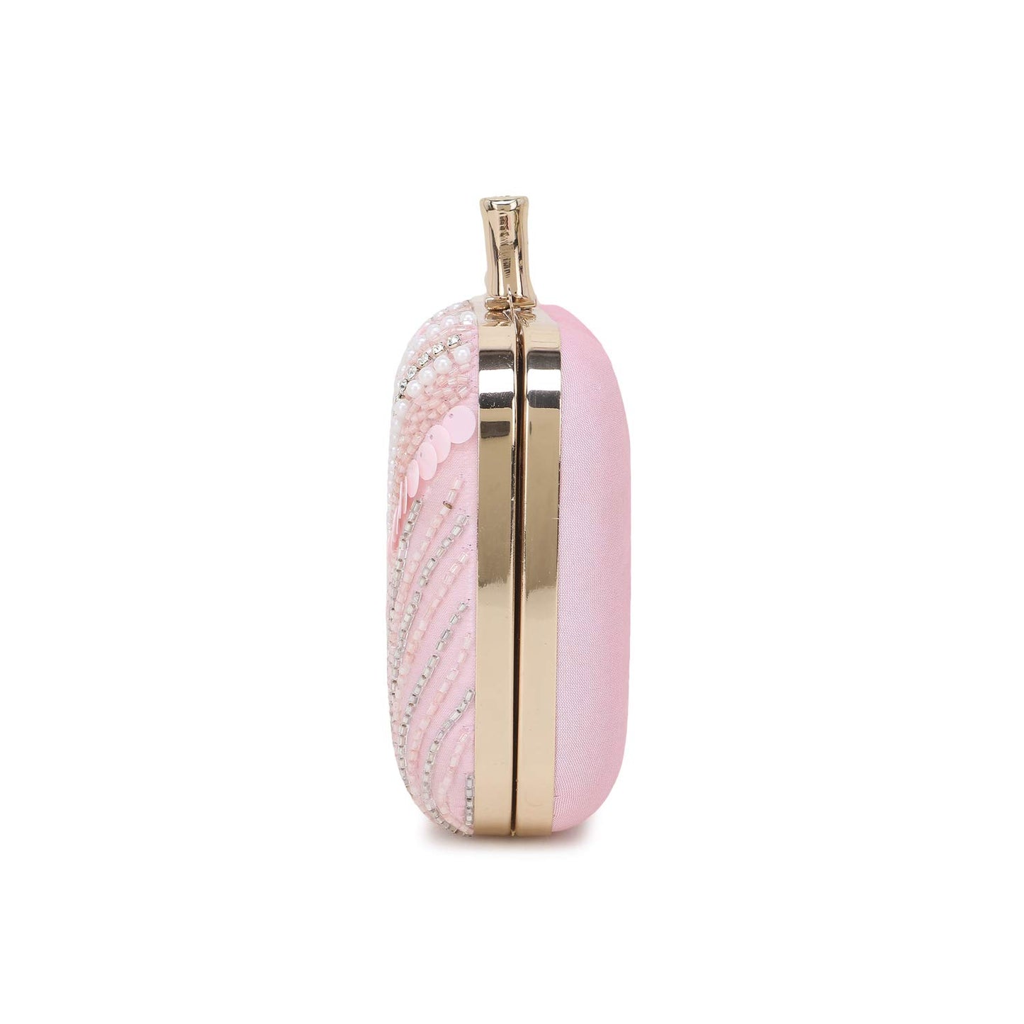 Anekaant Adorn Baby Pink & White Embellished Faux Silk Clutch