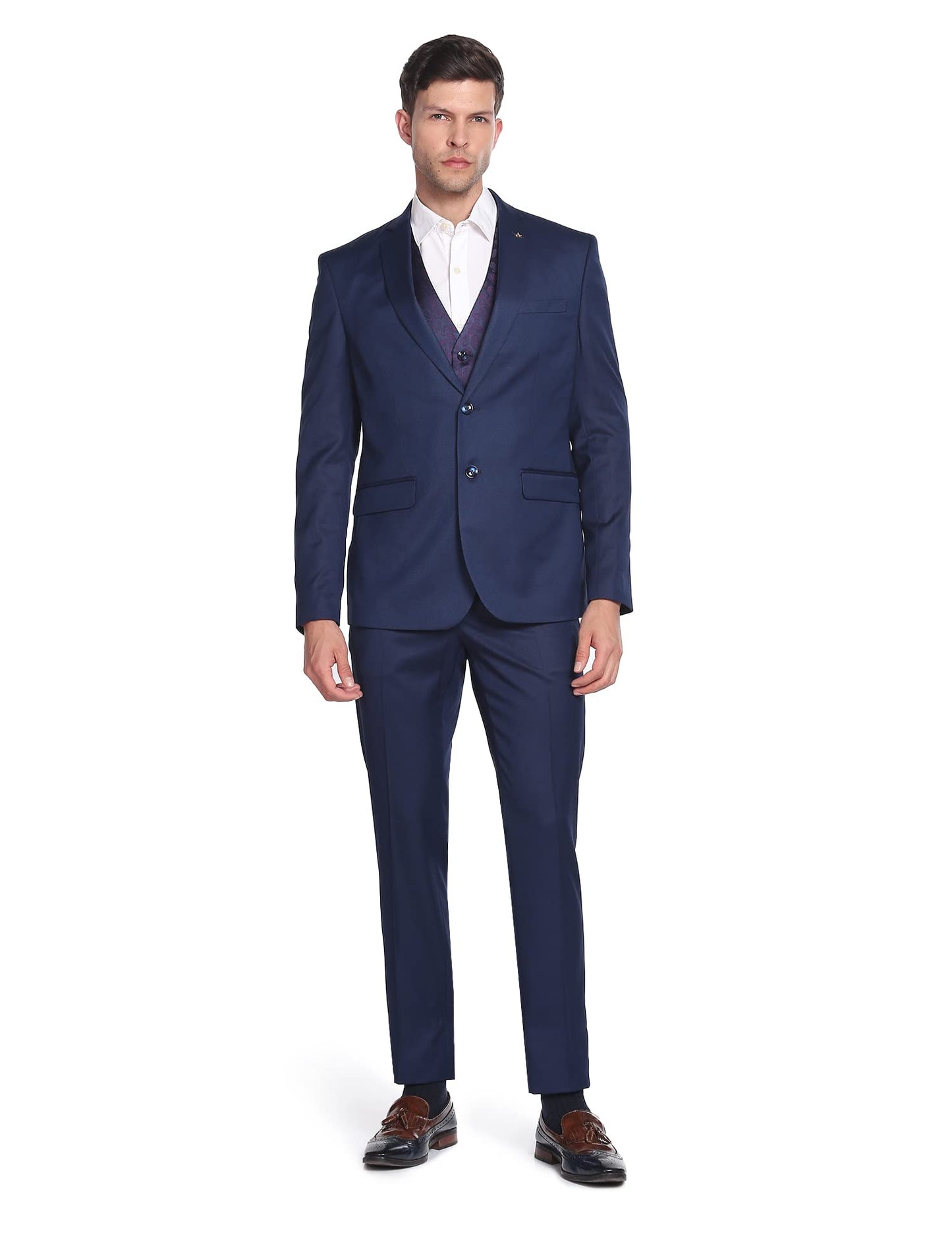 Arrow Men's Polyester Single Breasted Suits (ARAFSU5531_Blue