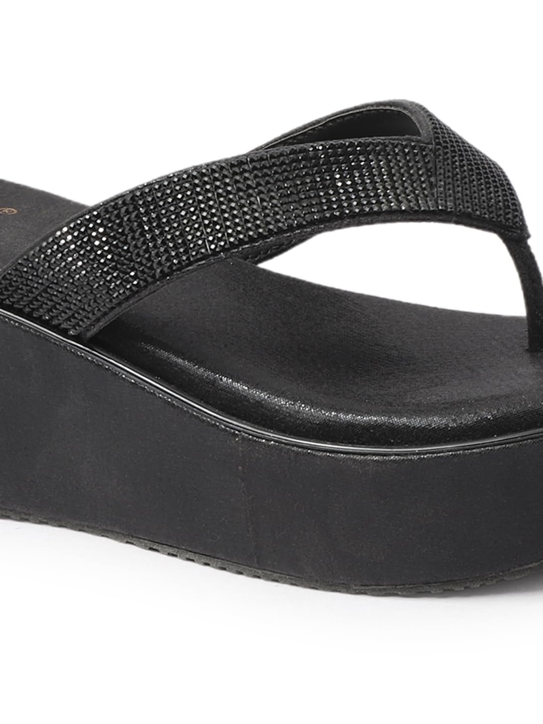 Marc Loire Women's Embellished Slip-On Fashion Sandals | Wedges for Women | Anti-Slip Sole & Comfortable Heels (Black, UK Footwear Size System, Adult, Women, Numeric, Medium, 8)