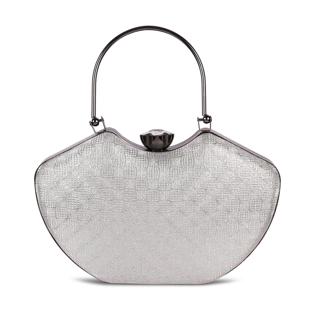 Mochi Women's Silver Fashionable Faux Leather Party Clutch (38-137)