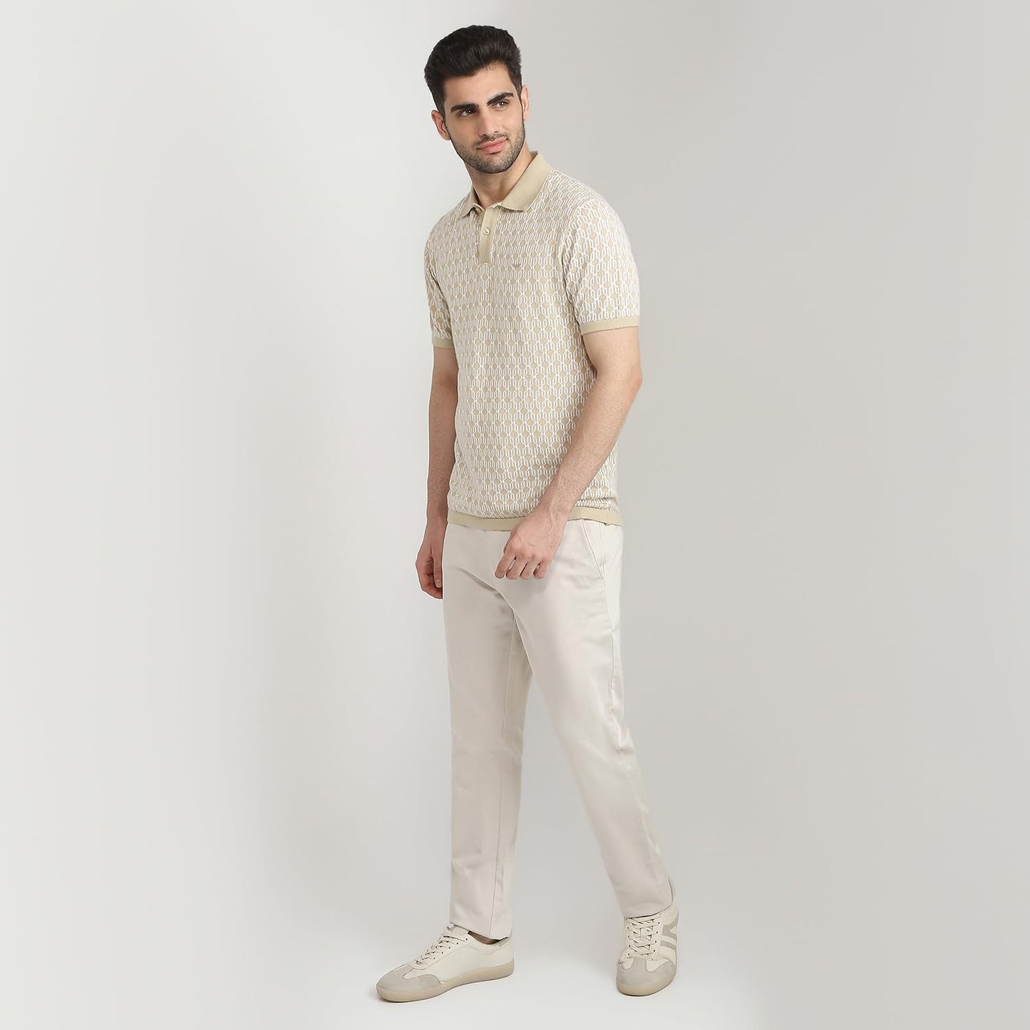 Park Avenue Men Slim Fit Solid Pattern Pure Cotton Half Sleeve Riviera Collar Casual T-Shirt (Size: 40)-PCKB01442-F3 Medium Fawn