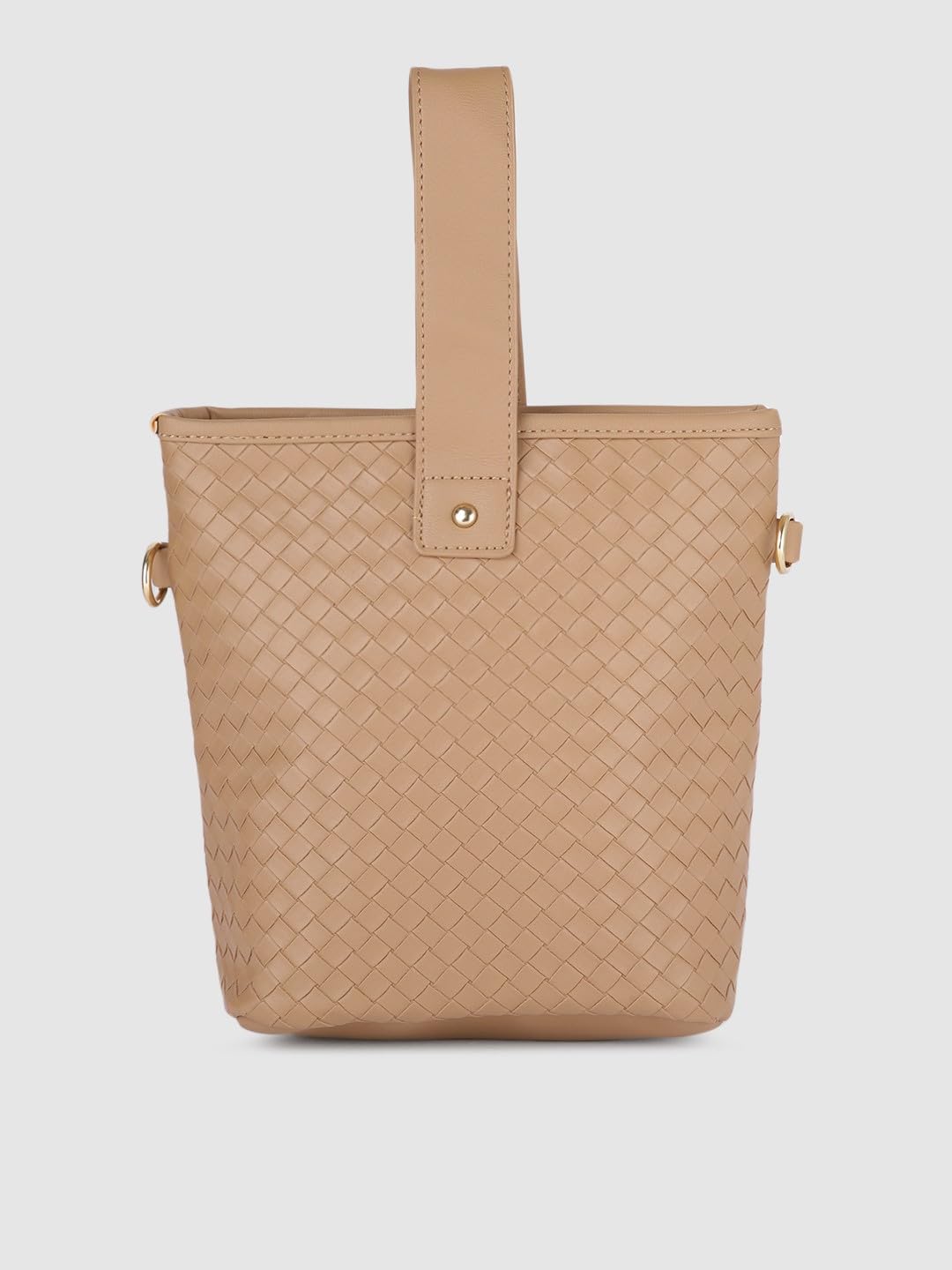 Fastrack Taupe Woven Design Bucket Bag for Women, Girls and Ladies | with Detachable Sling Strap | Handheld Bag for Women