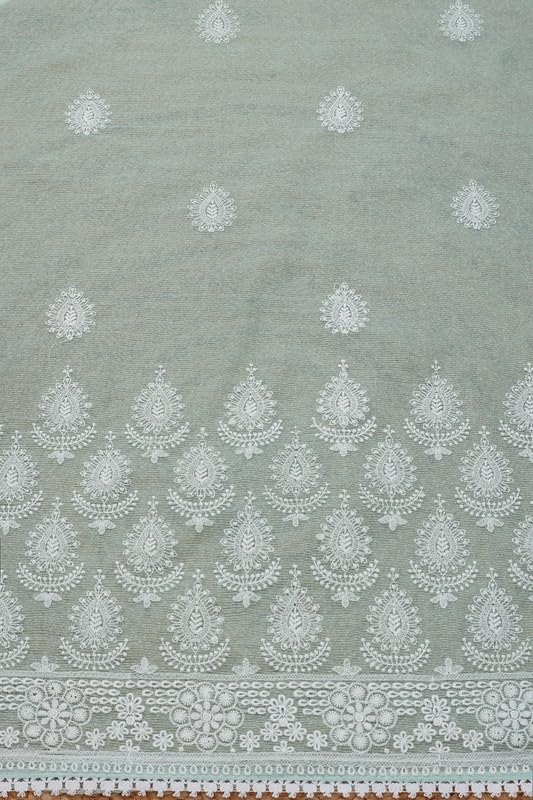 Soch Womens Turquoise Blue Kota Embroidered Unstitch Dress Material With Thread Work