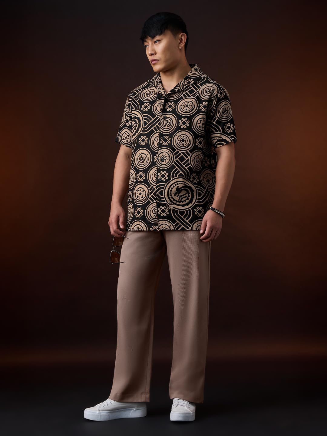 The Souled Store HTTYD: Dragon Fury Men and Boys Short Sleeve Cuban Collar Black Graphic Printed Easy to Style Casual Cotton Oversized Shirt