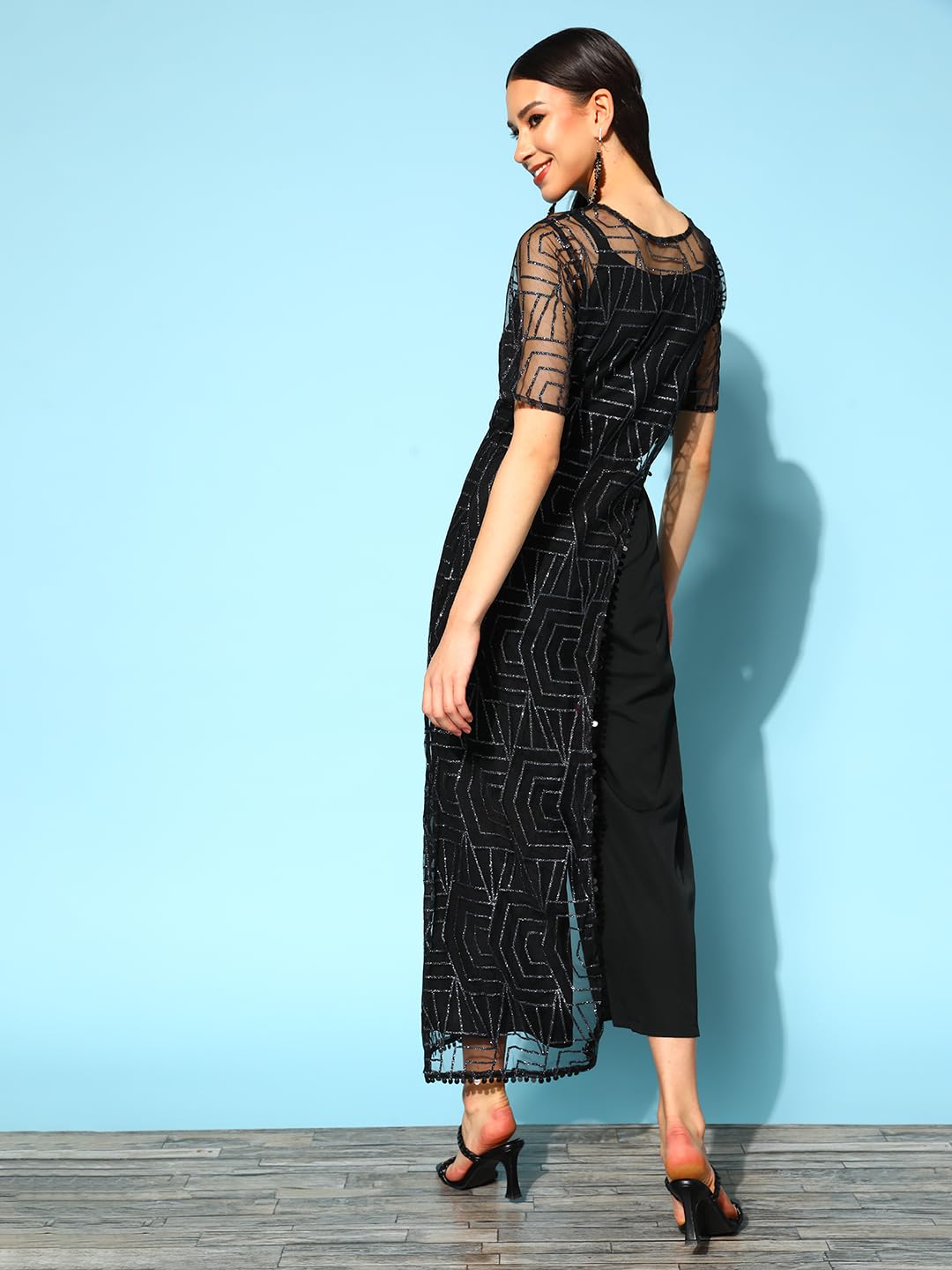 Ahalyaa Black Color Polyester Printed Jumpsuit