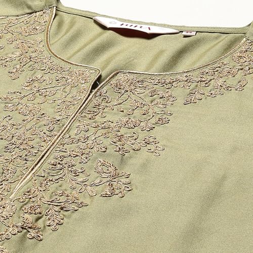 BIBA Women's Sap Green Rayon Straight Kurta Palazzo 2 Piece Set_44