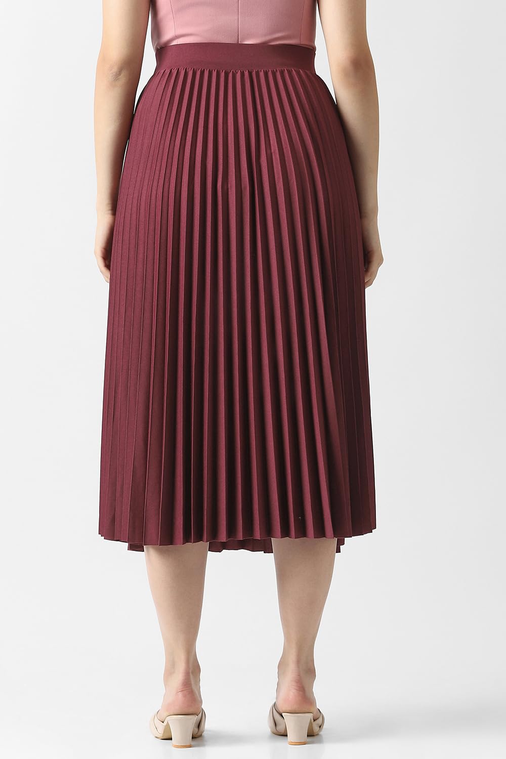 Women Maroon Solid Party Calf-Length Skirt