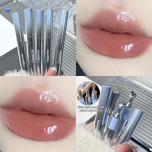 Cappuvini Mirror Water Shine Essence Lip Gloss | Moist and Submissive Light Texture | Moisturizing Lip Tint with Cooling Ice Roller Applicator | Lip Protection Formula | Long-Lasting Liquid Lipstick | Ice-Themed Shades Light Pink Light Nude Color With Hig