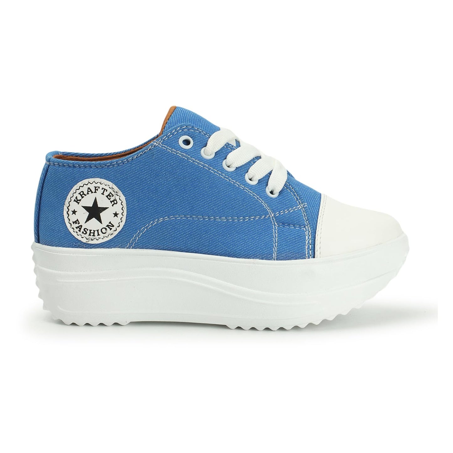 KRAFTER Chunky Denim Sneakers for Women & Girls – Sky Blue Casual Walking Shoes Comfortable Fit Trendy Everyday Wear – UK 7 – Model HP-1330-40