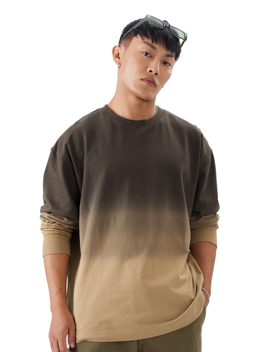 The Souled Store Irish Men and Boys Round Neck Brown Ombre Pattern Cotton Oversized Full Sleeve T-Shirts