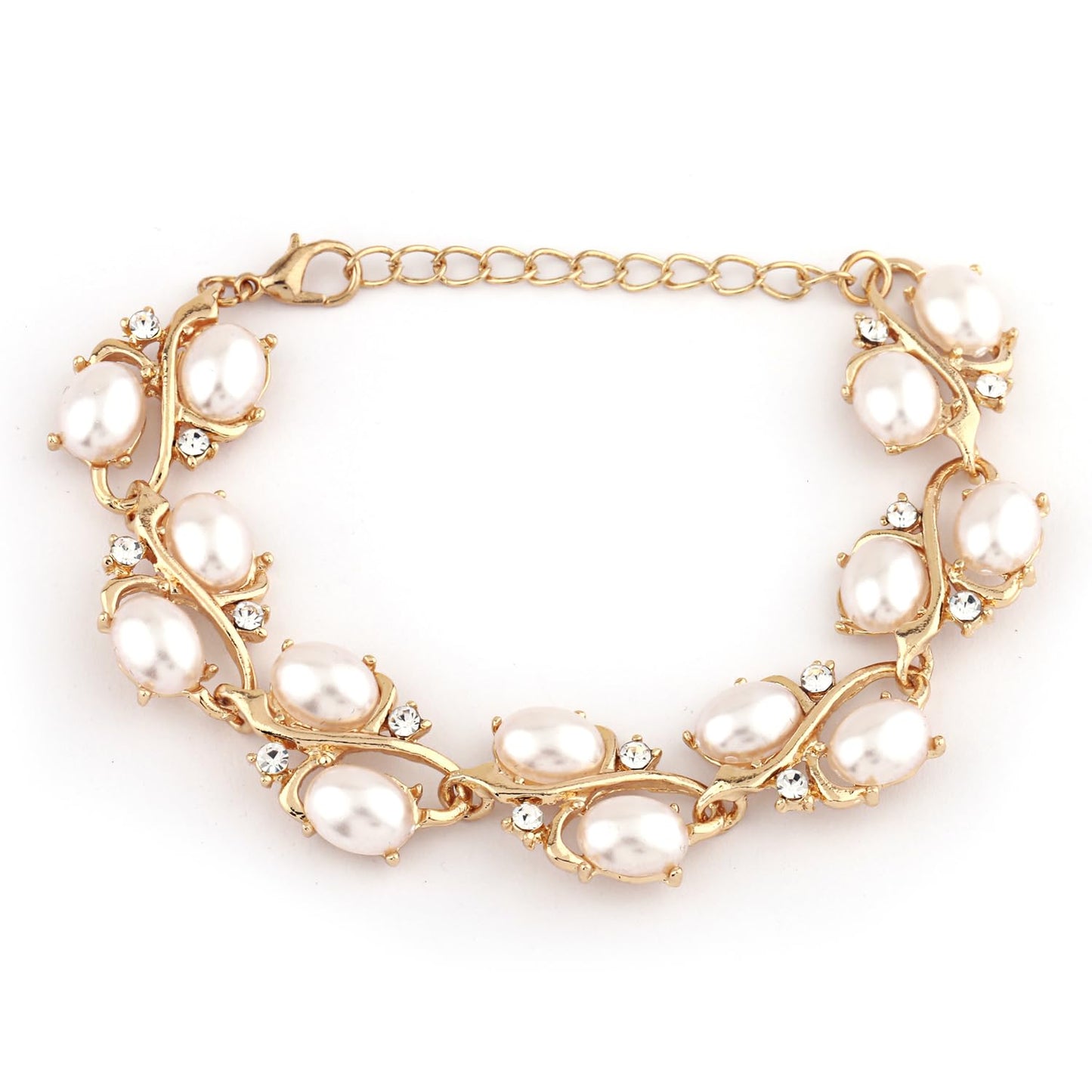 Shining Diva Fashion Latest Stylish Design Fancy Pearl Bracelet Earrings Necklace Jewellery Set for Women (15214s) Valentine Gift for Girlfriend