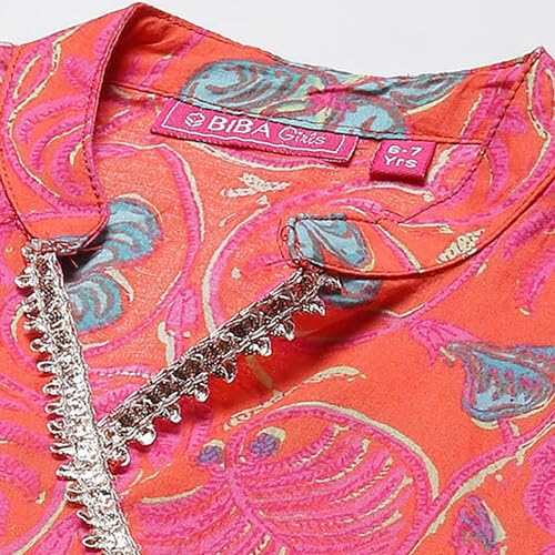 Biba Girls Cotton Flared Printed Suit Set(KW5045E_9_Orange)
