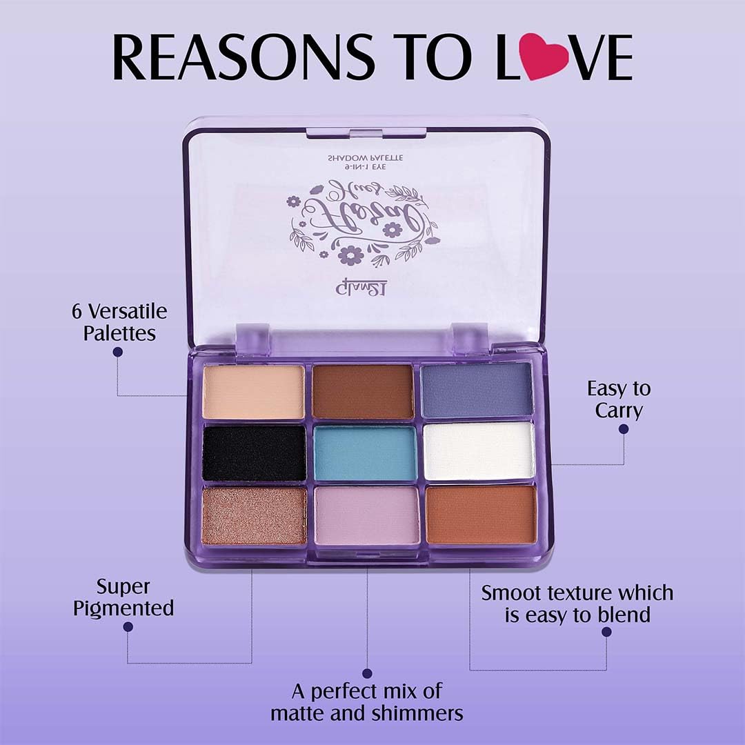 Glam21 Floral Hues 9 In 1 Eyeshadow Palette | Highly Pigmented | Easy To Carry | Super-Blendable | Mix of Matte and Shimmers Smudge-Proof (7.2 gm) | 01- Orchid