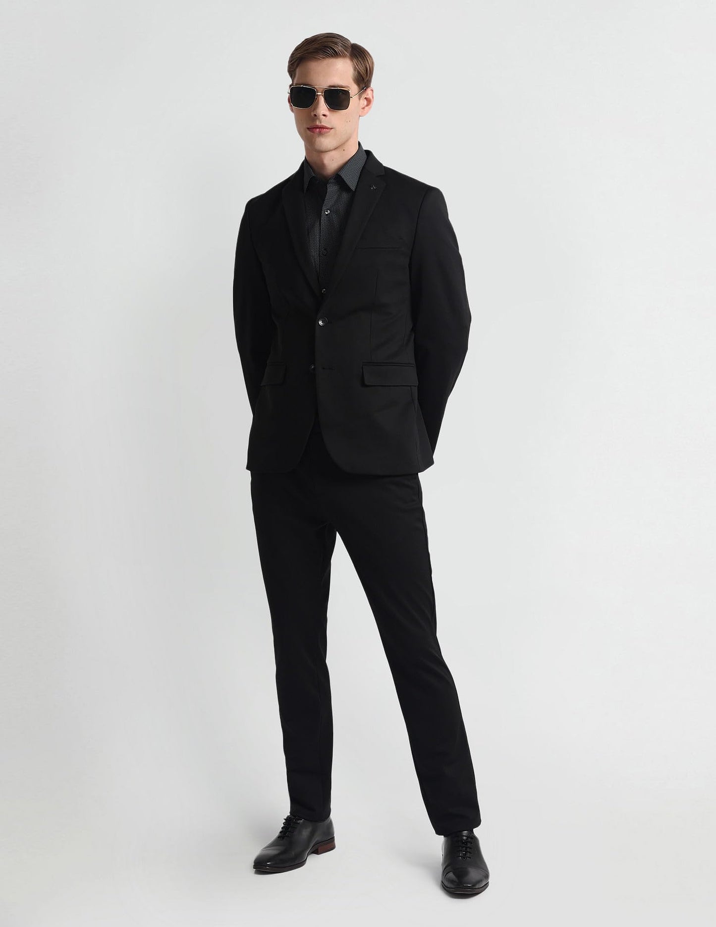 Arrow Men's Nylon Single Breasted Business Suit Pants Set (ARAHSU5538_Black