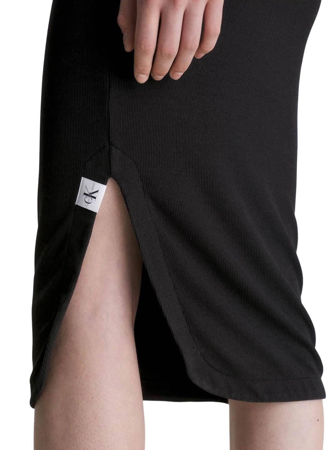 Calvin Klein Jeans Department3424 Cotton Blend Classic Knee-Length Dress (J221396BEH_Ck Black_L)