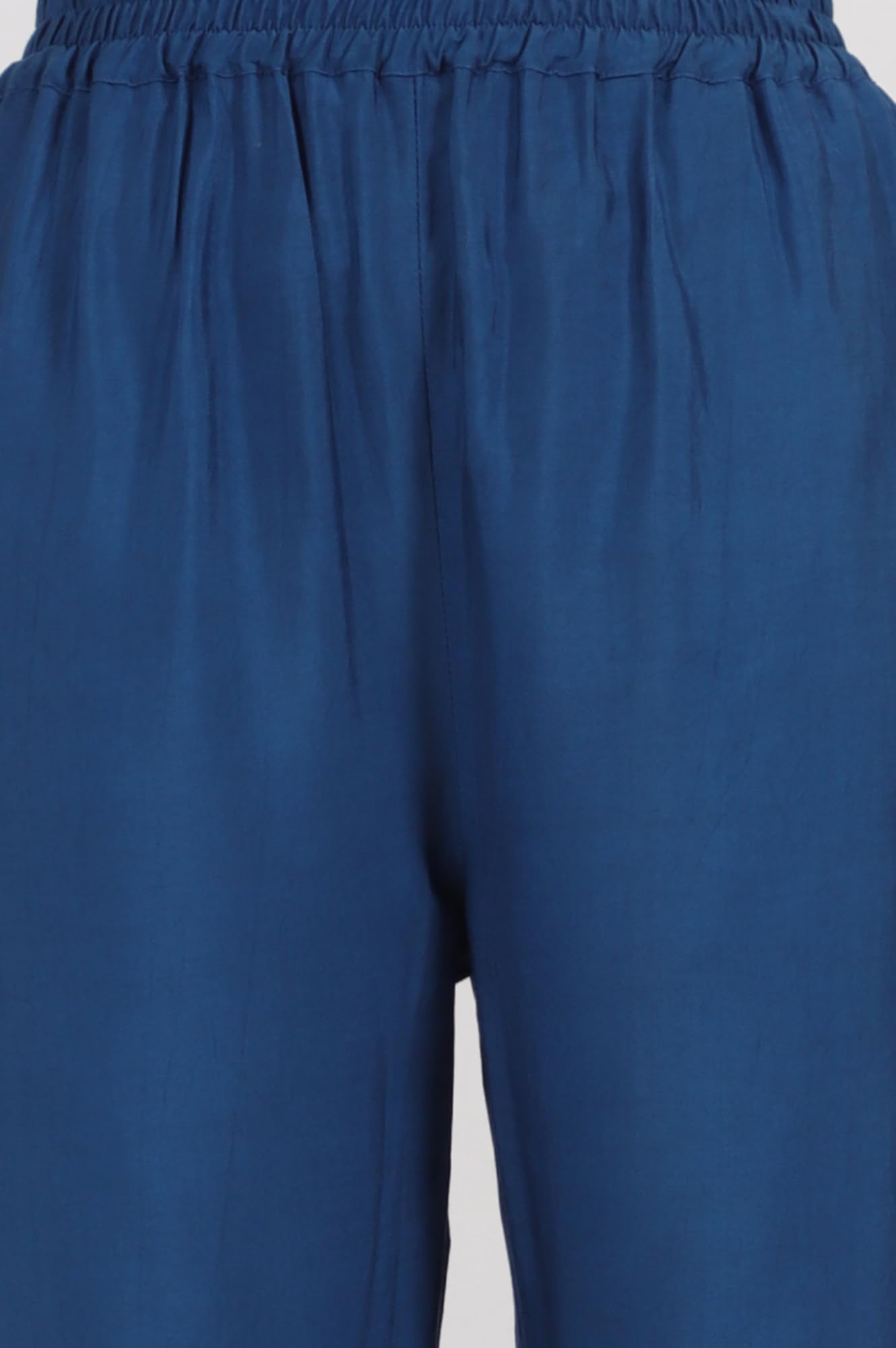 W for Woman Blue Floral Printed Chiffon Spaghetti Gathered Kurta, Pants and Dupatta Set (Size: L)-WS12126-123945