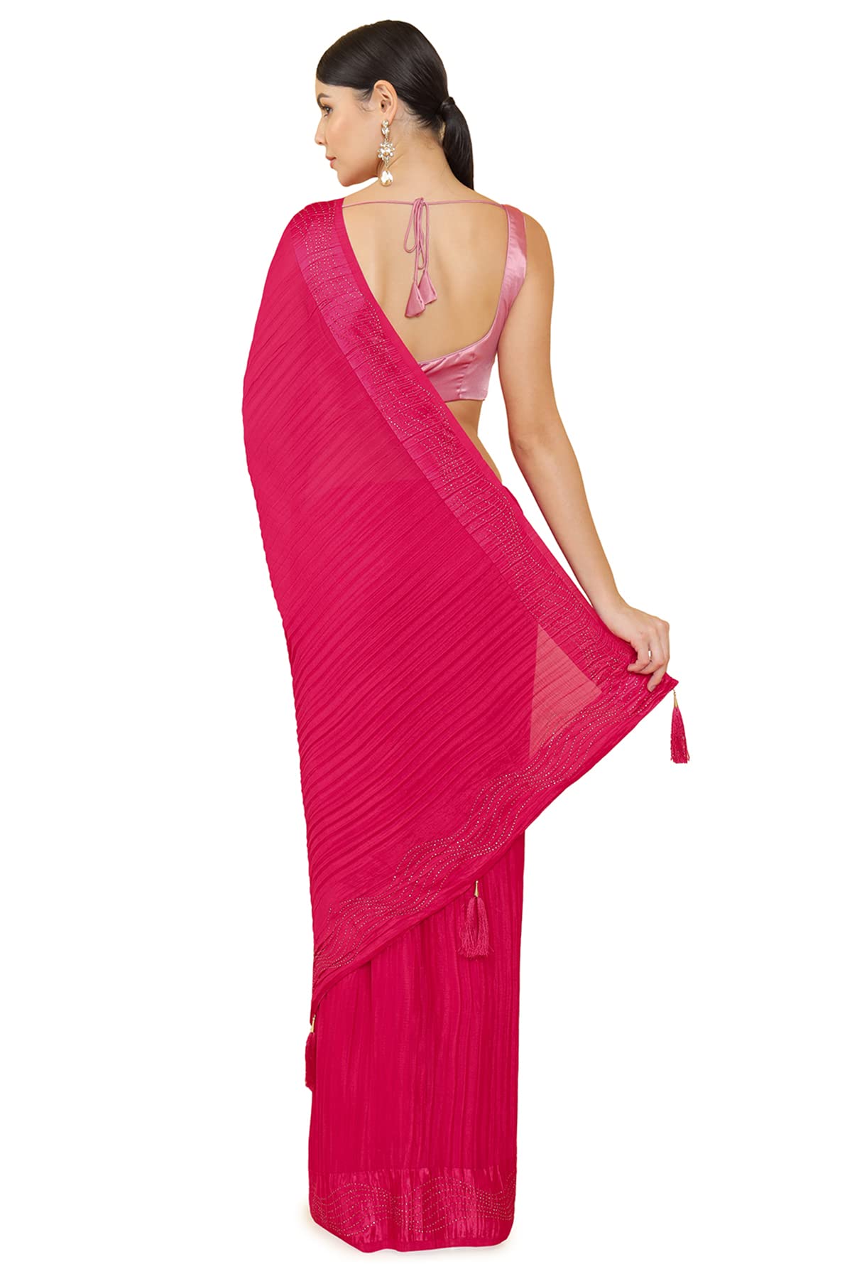 Soch Women Pink Solid Saree