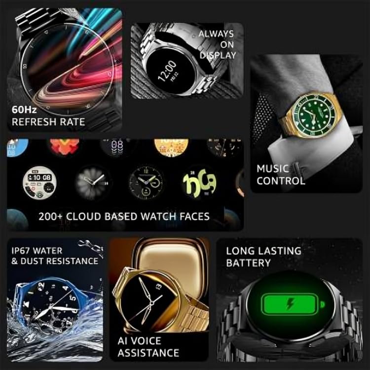 SPEEDFOX Active 2 Smart Watch with 2 Series | Metal Dial with Metal Strap | Bluetooth 4.0 +5.0 Dual Mode | LCD 1.3 Inch | Clip Charge Mode | BT Calling Smartwatch (Gold Strap) (Pack of 1)