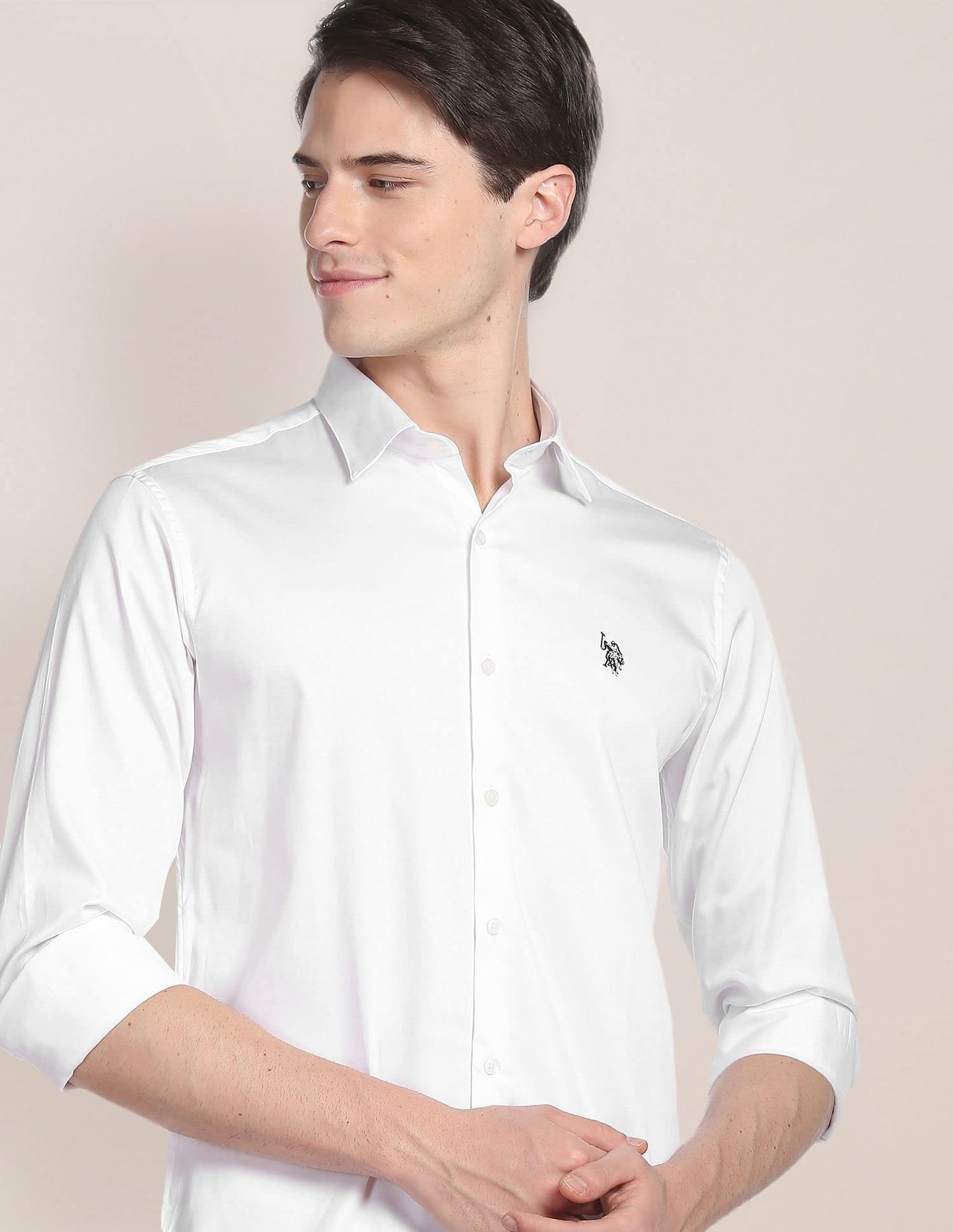 U.S. POLO ASSN. Men's Solid Regular Button Down Shirt (USSHTC0015_White M)