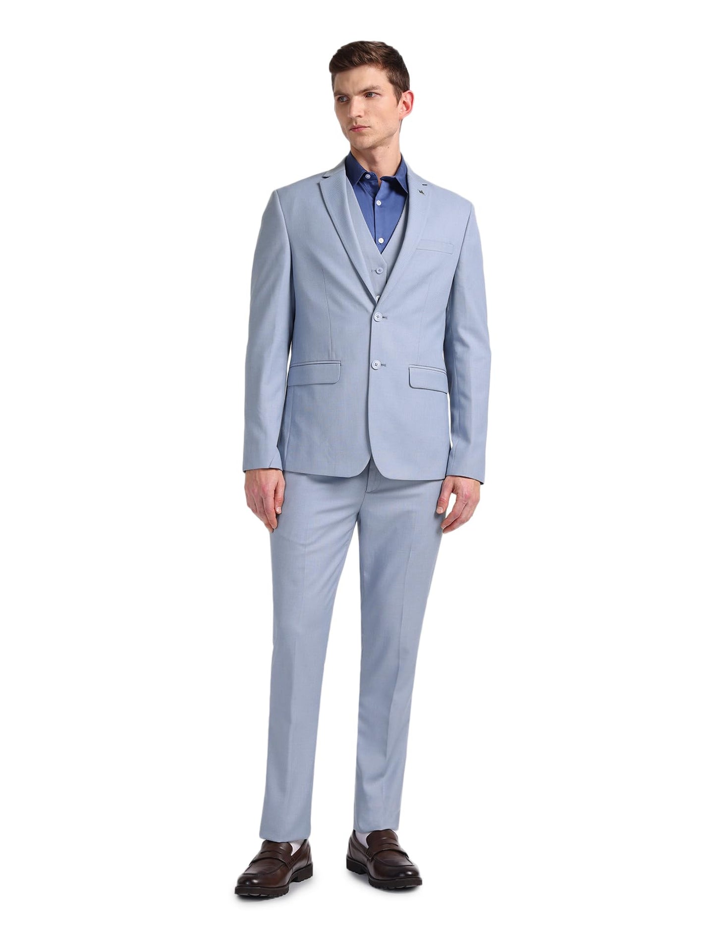 Arrow Men's Polyester Single Breasted Business Suit Pants Set (ARAHSU5500_Blue