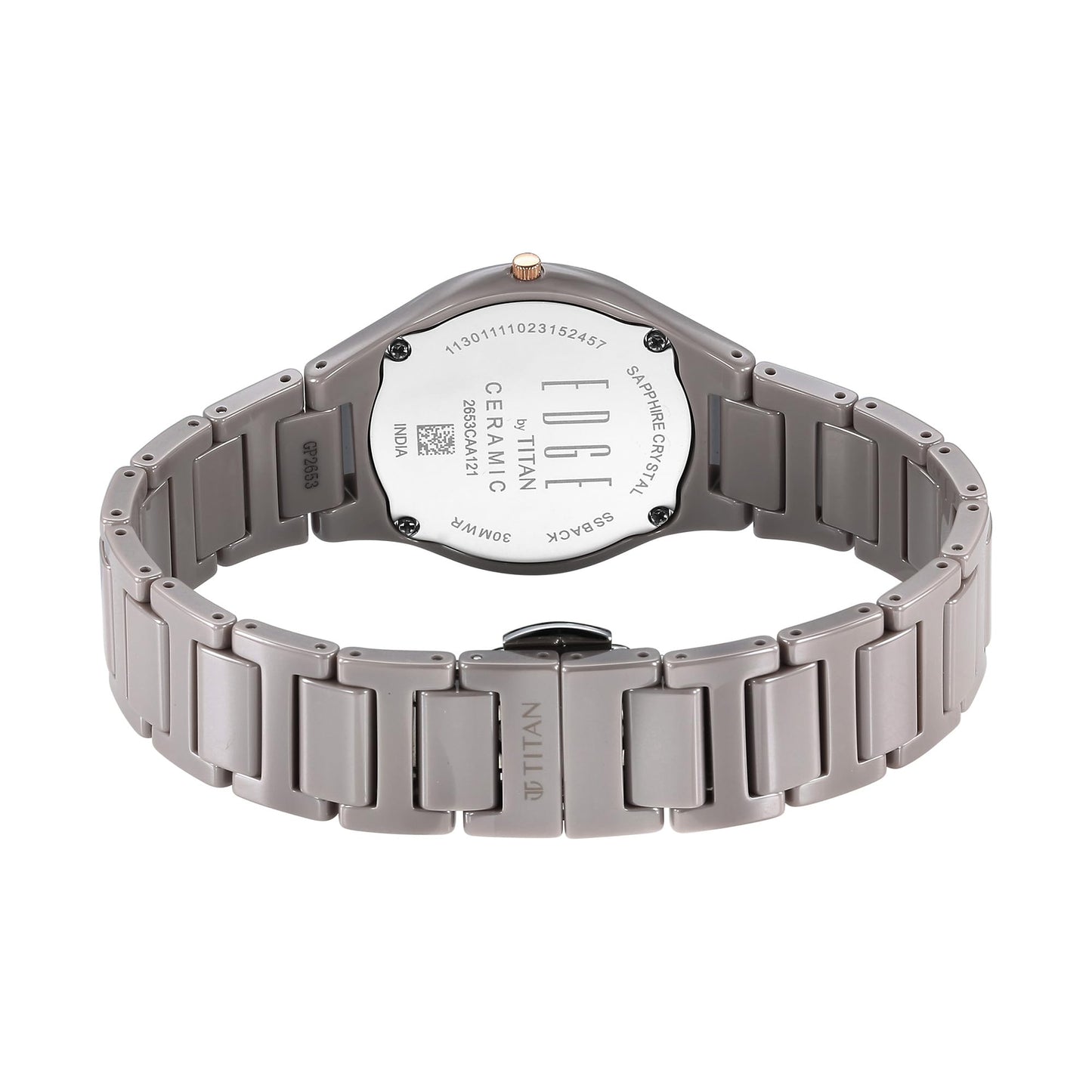 Titan Edge Ceramic Quartz Analog Grey Dial Ceramic Strap Watch for Women/NT2653KC09