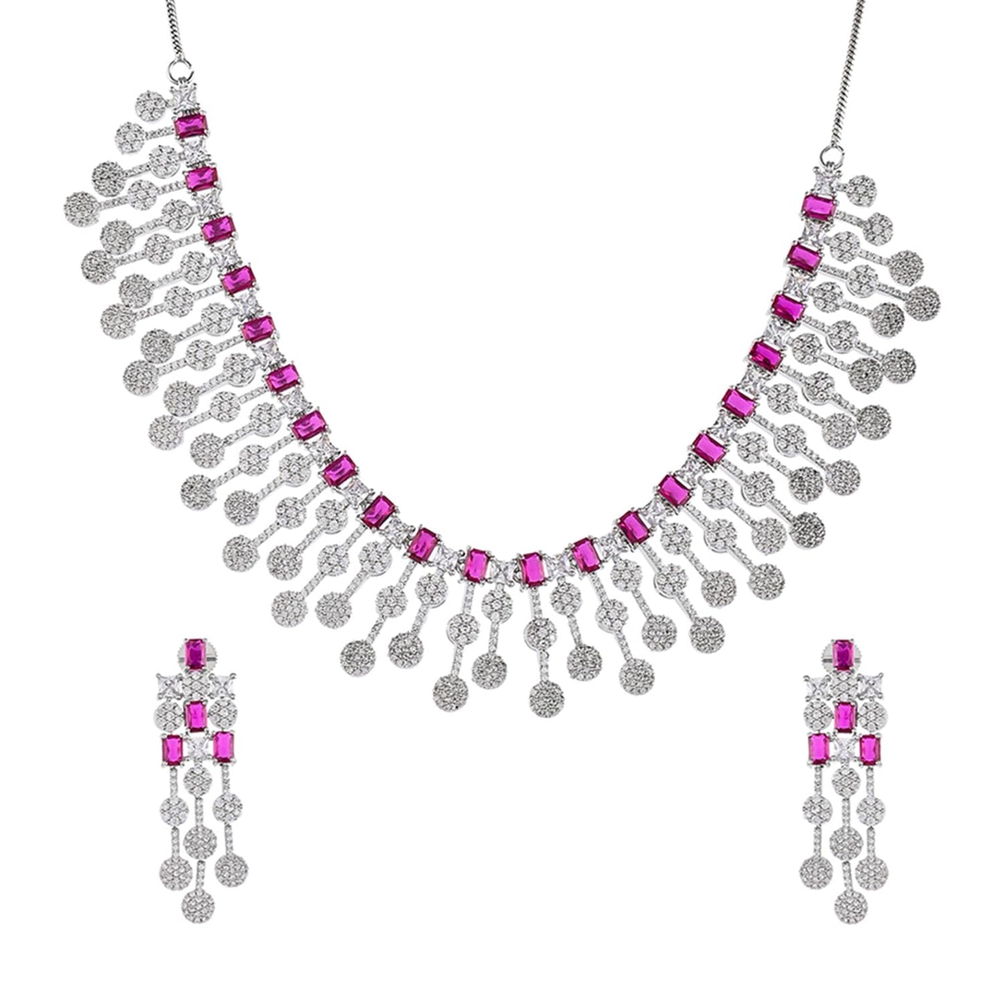 VOYLLA CZ Elegance Pink and White Zircons Jewellery Set