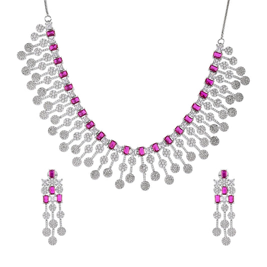 VOYLLA CZ Elegance Pink and White Zircons Jewellery Set